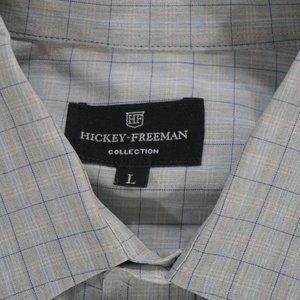 Hickey Freeman Beige Blue Checked Short Sleeve